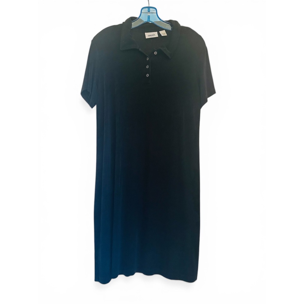 Vintage Chicos Travelers Black Polo Dress Sz L/12 Vacation Comfort‎ No Iron